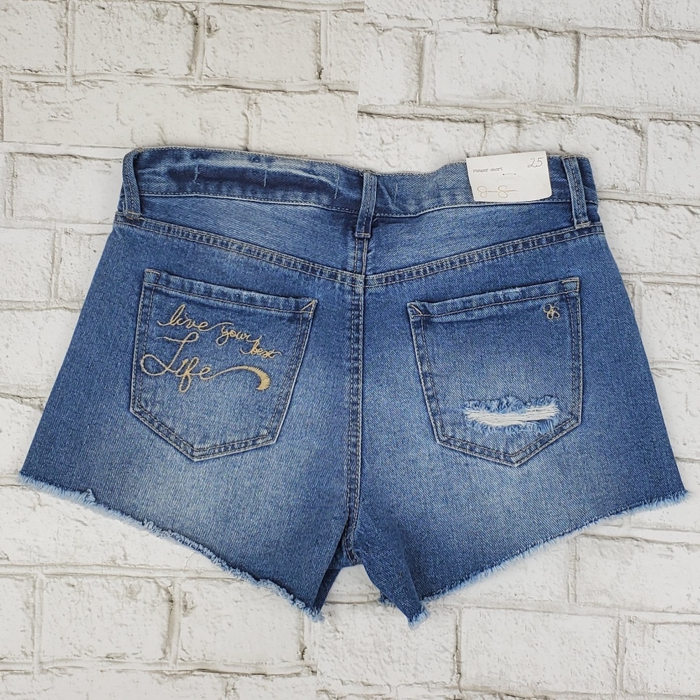 Jessica Simpson Button Fly Cut Off Ranger Shorts - Picture 4 of 7